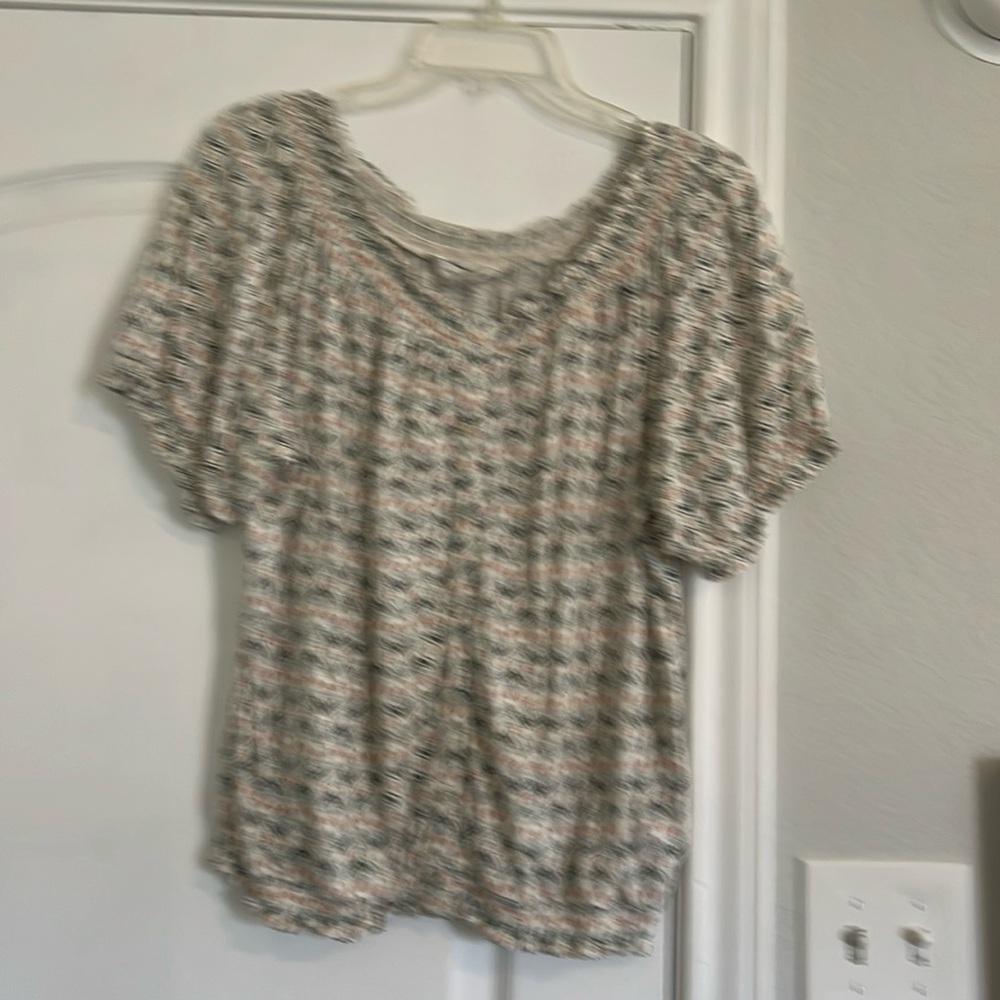 Smocked neck, sleeves, and hem green, coral, cream